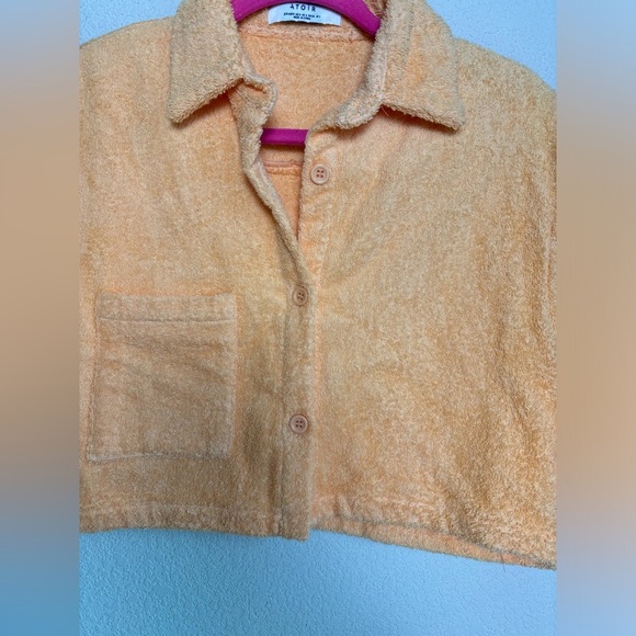 Atoir AUS The Santorini Mango Orange Terry Cloth Cropped Button Down Top S - Picture 7 of 11